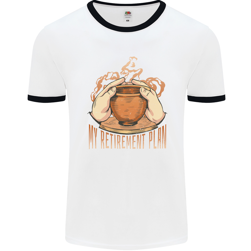 Pottery Retirement Plan Funny Mens White Ringer T-Shirt White/Black