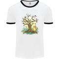 An Owl and Fox Tree Nature Ecology Mens White Ringer T-Shirt White/Black