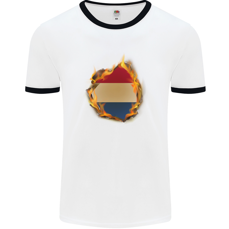 The Dutch Flag Fire Effect Holland Mens White Ringer T-Shirt White/Black