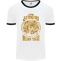 Muay Thai Fighter Warrior MMA Martial Arts Mens White Ringer T-Shirt White/Black