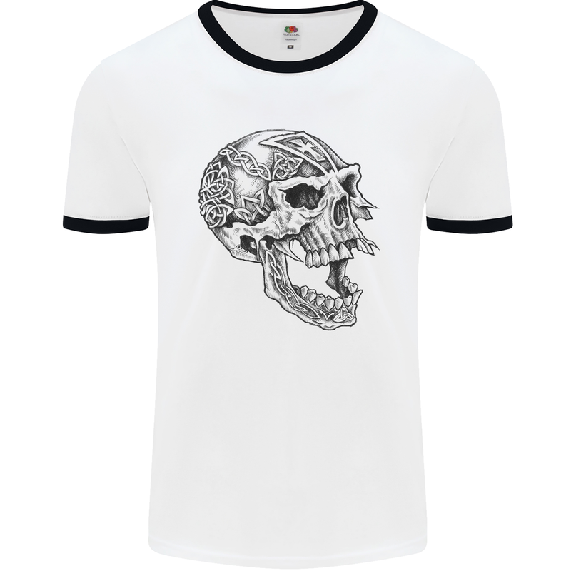 Viking Skull Symbols Mens White Ringer T-Shirt White/Black