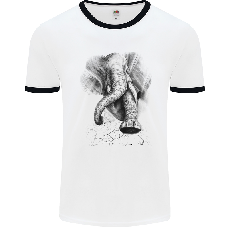 An Abstract Elephant Environment Mens White Ringer T-Shirt White/Black