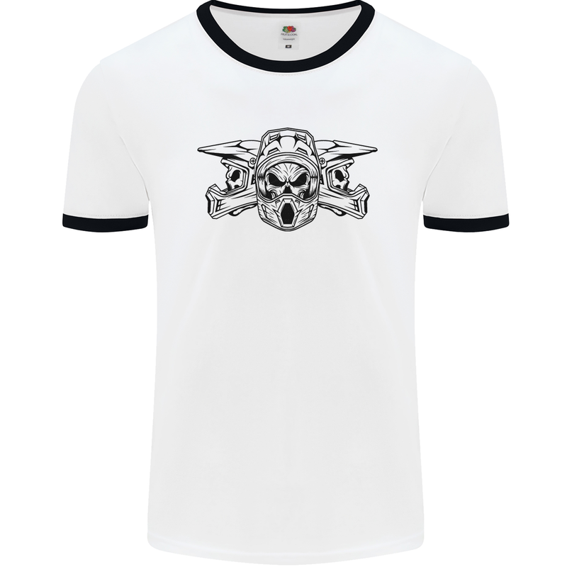 Motocross Skulls Dirt Bike MotoX Motorcycle Mens White Ringer T-Shirt White/Black