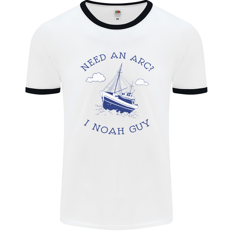 Need an Arc? I Noah Guy Funny Atheist Mens White Ringer T-Shirt White/Black