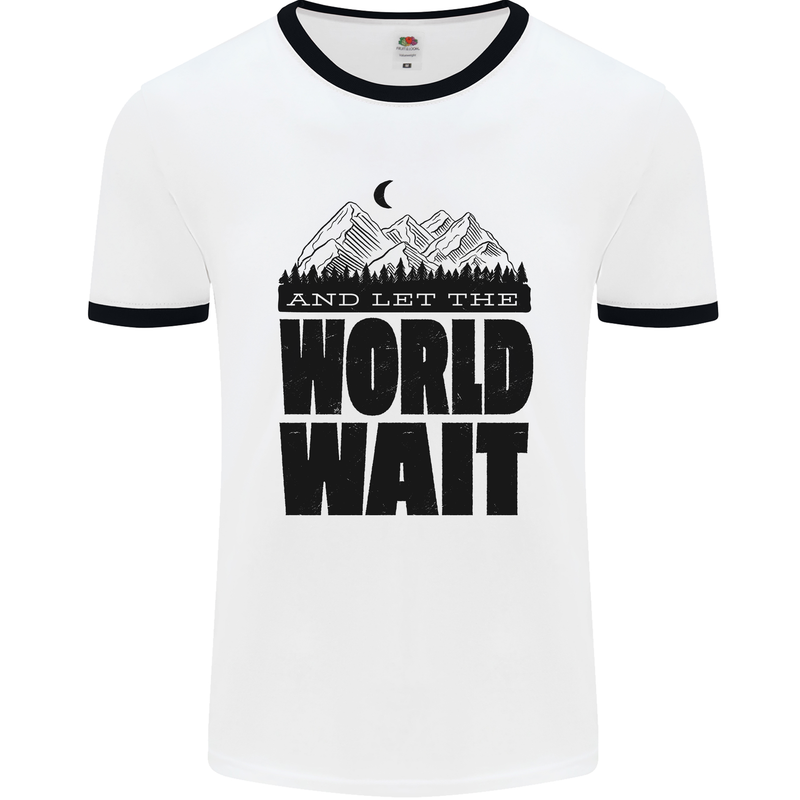 Mountain World Wait Hiking Trekking Walking Mens White Ringer T-Shirt White/Black