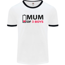 Mum of Three Boys Funny Mother's Day Mens White Ringer T-Shirt White/Black