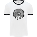 Indian Skull Headdress Biker Motorcycle Mens White Ringer T-Shirt White/Black