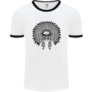 Indian Skull Headdress Biker Motorcycle Mens White Ringer T-Shirt White/Black