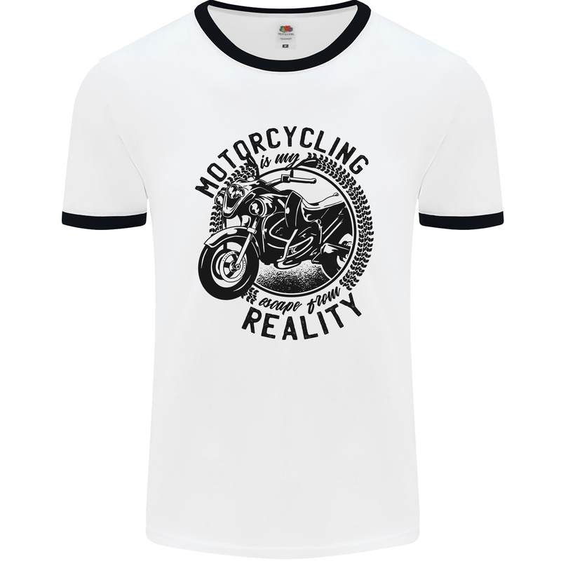 Motorcycling Motorbike Motorcycle Biker Mens Ringer T-Shirt White/Black