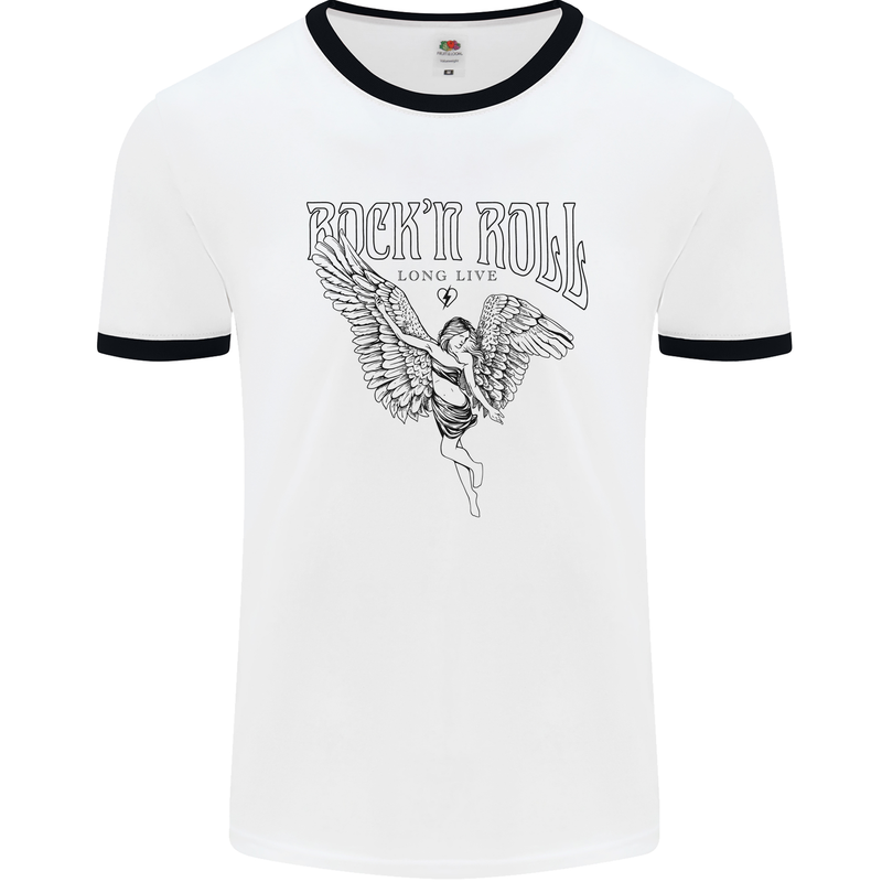 Long Live Rock n Roll Angel Mens Ringer T-Shirt White/Black