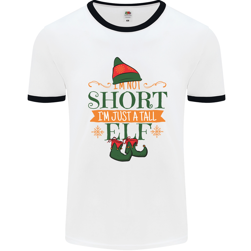 Im Not Short Tall Elf Funny Christmas Mens White Ringer T-Shirt White/Black