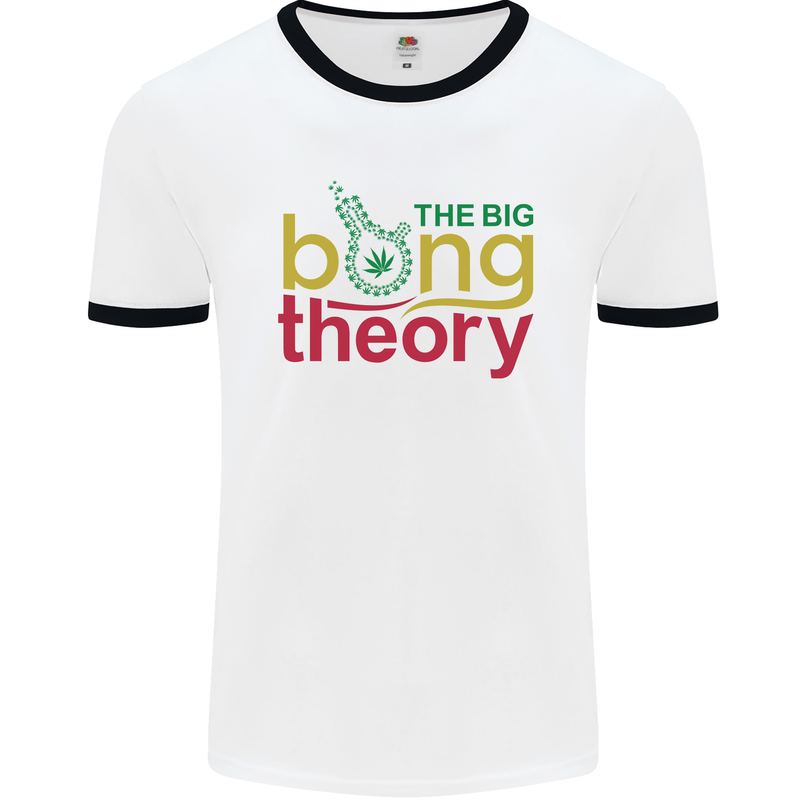 The Big Bong Theory Funny Weed Cannabis Mens White Ringer T-Shirt White/Black