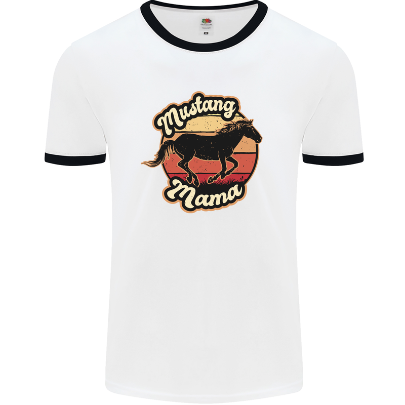 Mustang Mama Equestrian Horse Mens Ringer T-Shirt White/Black