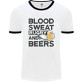 Blood Sweat Rugby and Beers Funny Mens White Ringer T-Shirt White/Black