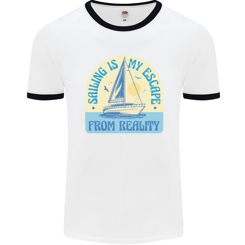 Sailing My Escape From Reality Sailor Mens White Ringer T-Shirt White/Black