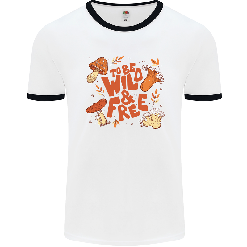 Wild & Free Mushroom Foraging Nature Mens Ringer T-Shirt White/Black