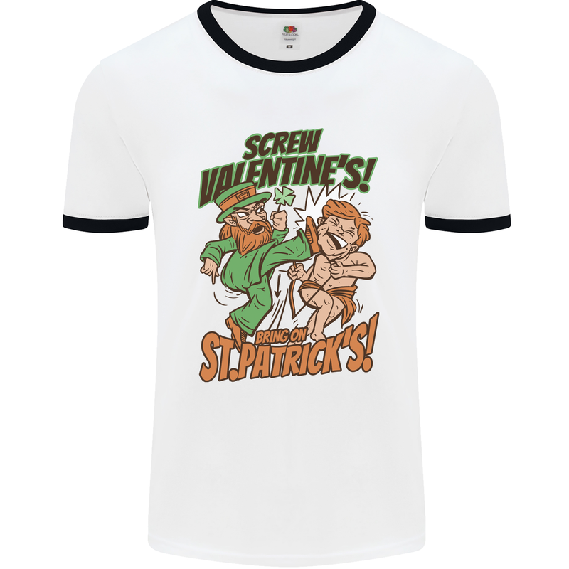 Screw Valentine's Day Funny St. Patrick's Mens White Ringer T-Shirt White/Black