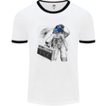 Space Ghetto Blaster Astronaut Music Mens White Ringer T-Shirt White/Black