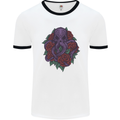 Octopus Skull Cthulhu Kraken With Roses Mens White Ringer T-Shirt White/Black