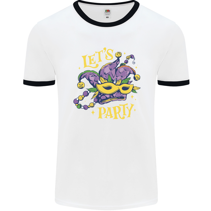 Mardi Gras Lets Party Mens Ringer T-Shirt White/Black