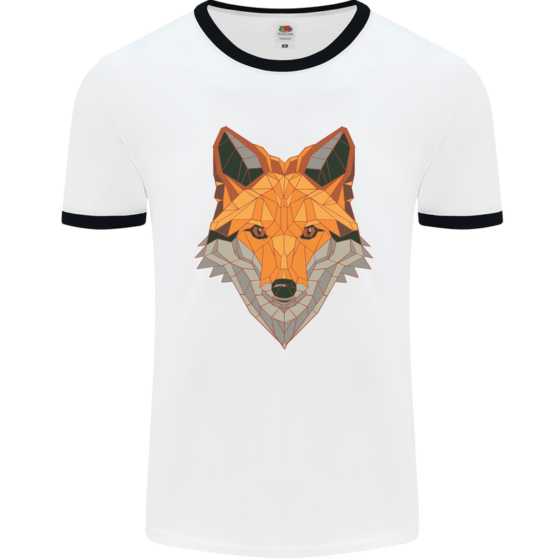 Polygonal Fox Mens White Ringer T-Shirt White/Black