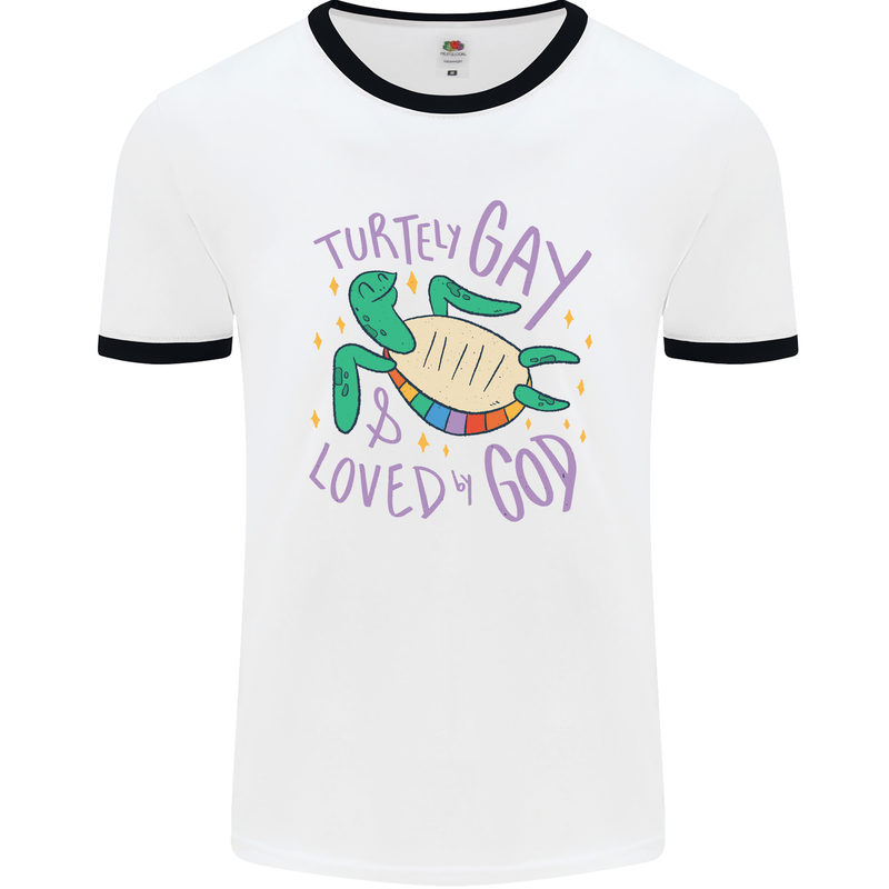 LGBT Turtle Loved By God Gay Pride Mens White Ringer T-Shirt White/Black