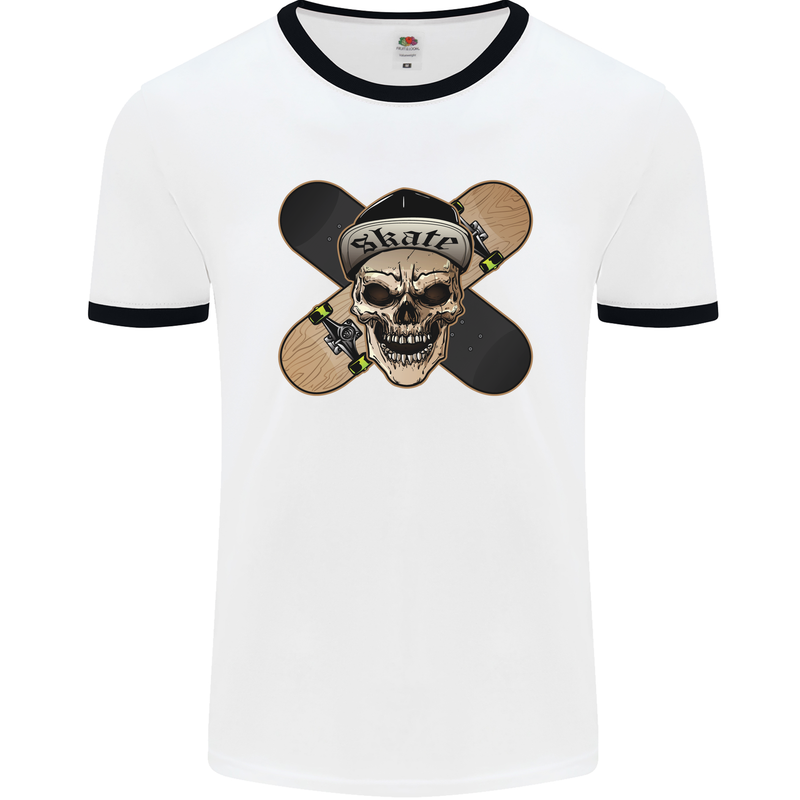 Skateboard Skull Skateboarding Mens White Ringer T-Shirt White/Black