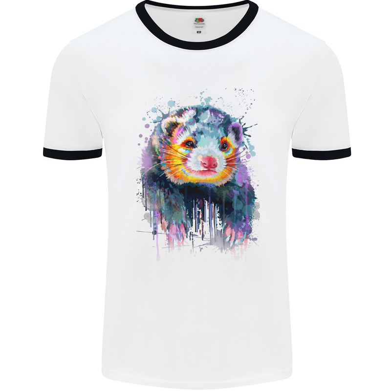 A Ferret Watercolour Mens White Ringer T-Shirt White/Black