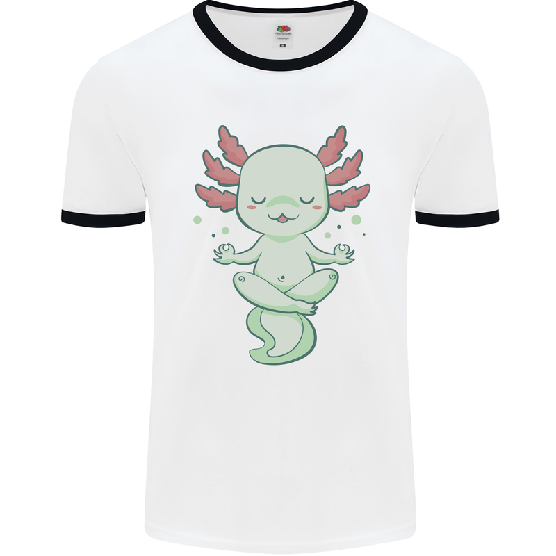 Meditating Axolot Yoga Spiritual Mens Ringer T-Shirt White/Black
