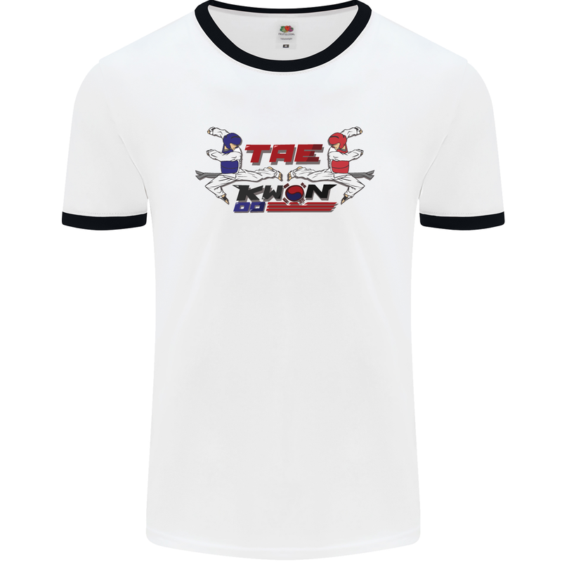 Taekwondo Fighter Mixed Martial Arts MMA Mens White Ringer T-Shirt White/Black