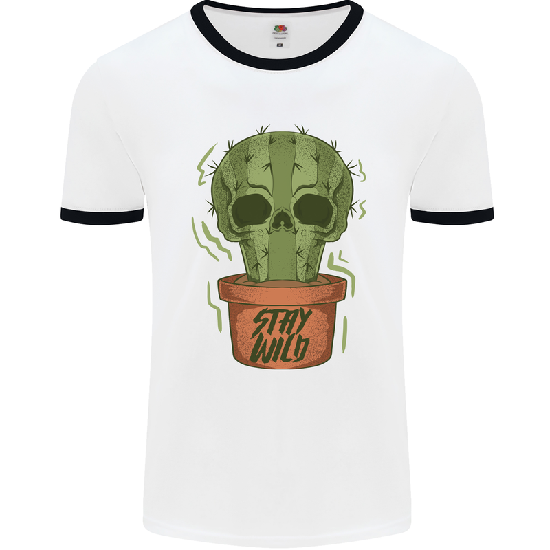 Cactus Skull Gardening Gardener Plants Mens White Ringer T-Shirt White/Black