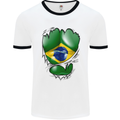 Gym Brazilian Flag Ripped Muscles Brazil Mens White Ringer T-Shirt White/Black