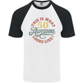 50th Birthday 50 Year Old Awesome Looks Like Mens S/S Baseball T-Shirt White/Black