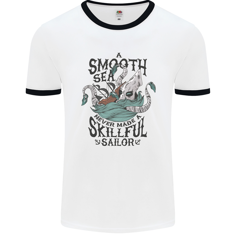 Skilful Sailor Kraken Sailor Mens White Ringer T-Shirt White/Black