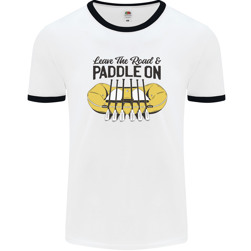 Paddle On White Water Rafting Dinghy Funny Mens Ringer T-Shirt White/Black