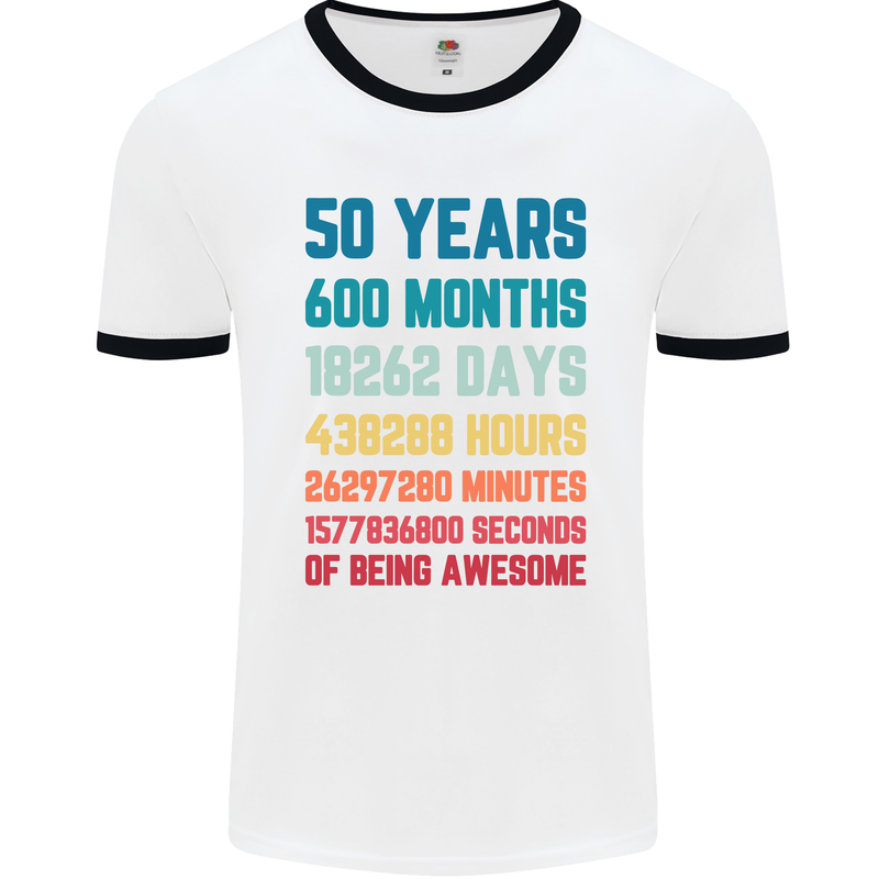 50th Birthday 50 Year Old Mens White Ringer T-Shirt White/Black