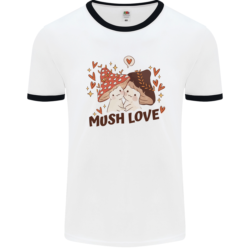 Mush Love Funny Mushroom Mycology Mens Ringer T-Shirt White/Black