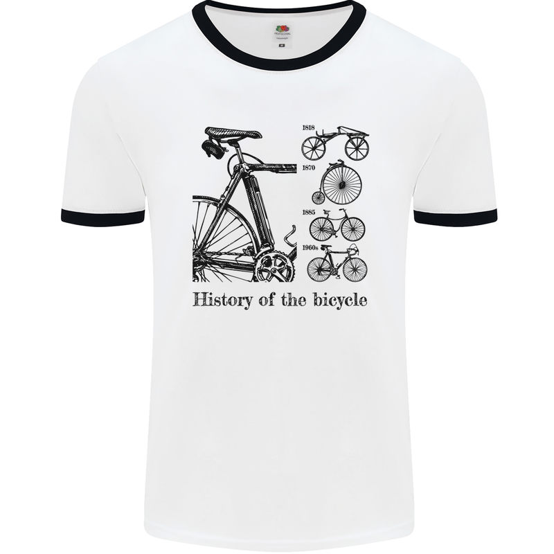 History of the Bicycle Cyclist Cycling Bike Mens White Ringer T-Shirt White/Black