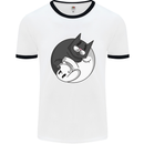 Cat and Dog Yin Yang Mens Ringer T-Shirt White/Black