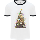 Christmas Sloth Tree Funny Xmas Mens White Ringer T-Shirt White/Black