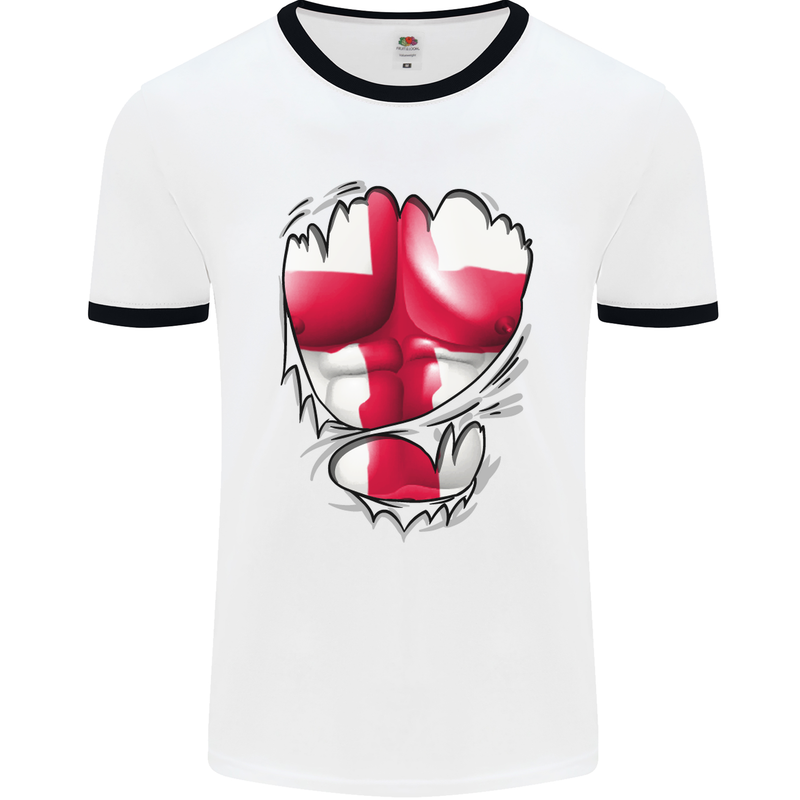 Gym St. George's Cross English Flag Muscles Mens White Ringer T-Shirt White/Black