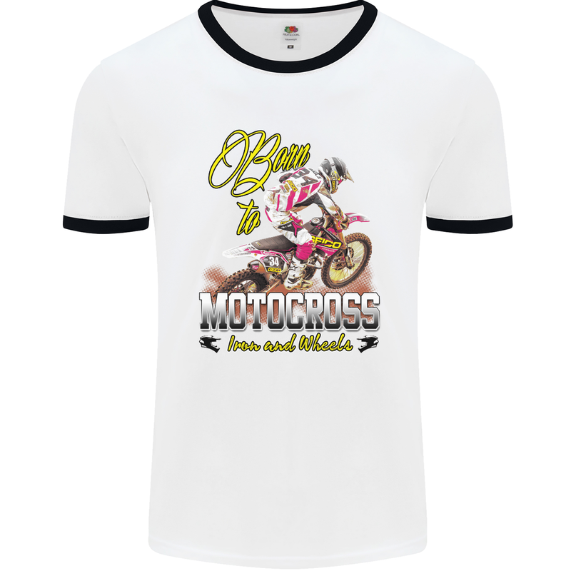 Born to Motocross Dirt Bike Mens White Ringer T-Shirt White/Black