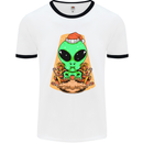 Christmas Alien UFO Santa Space Ship Funny Mens White Ringer T-Shirt White/Black