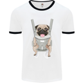 A Pug in a Baby Harness Funny Dog Mens White Ringer T-Shirt White/Black