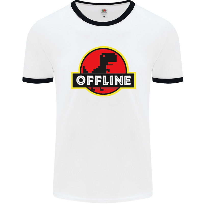 Offline Funny Gamer Gaming Mens White Ringer T-Shirt White/Black