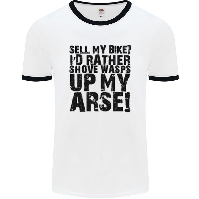 Cycling Biker Sell My Bike? Cyclist Bicycle Mens White Ringer T-Shirt White/Black