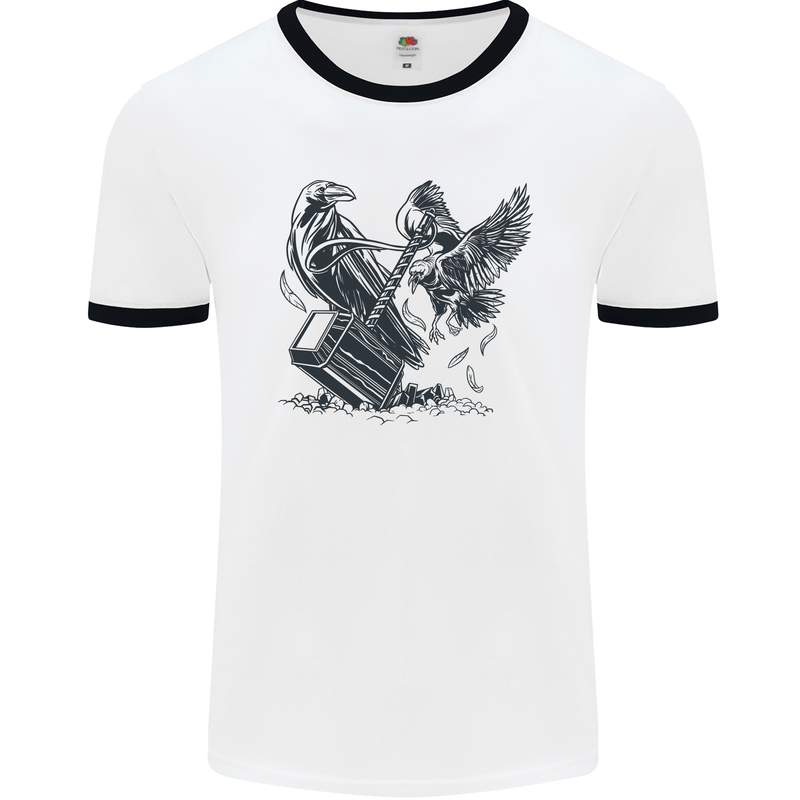 Hammer and Raven Vikings Mens Ringer T-Shirt White/Black