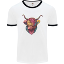Colourful Highland Cow Mens White Ringer T-Shirt White/Black