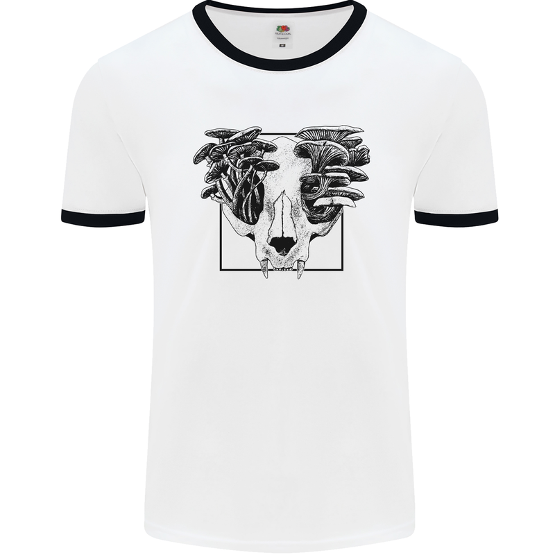 Mushroom Alien Skull Mens White Ringer T-Shirt White/Black