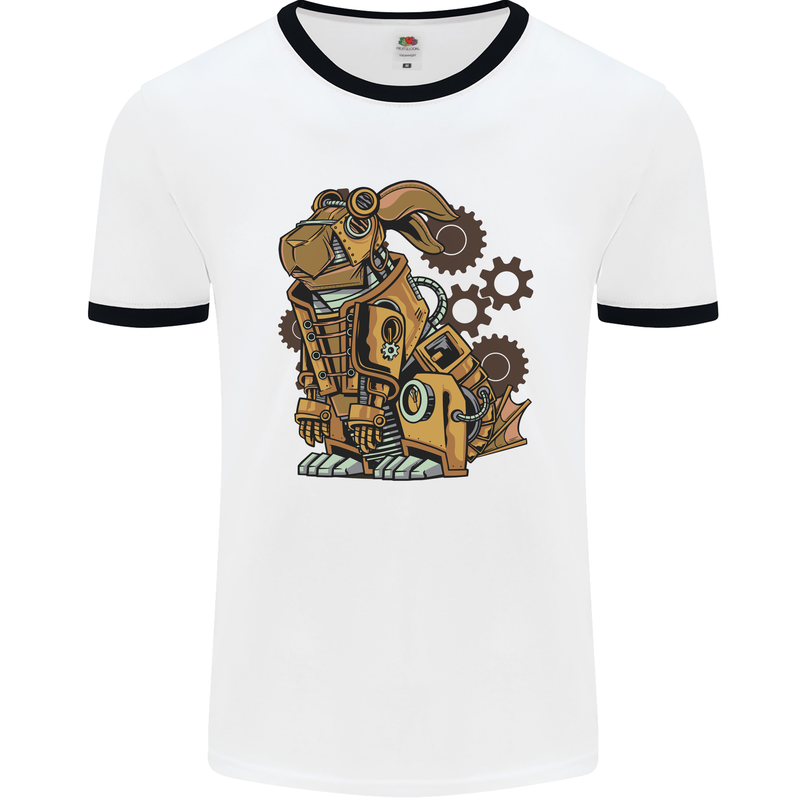 Steampunk Rabbit Mens Ringer T-Shirt White/Black